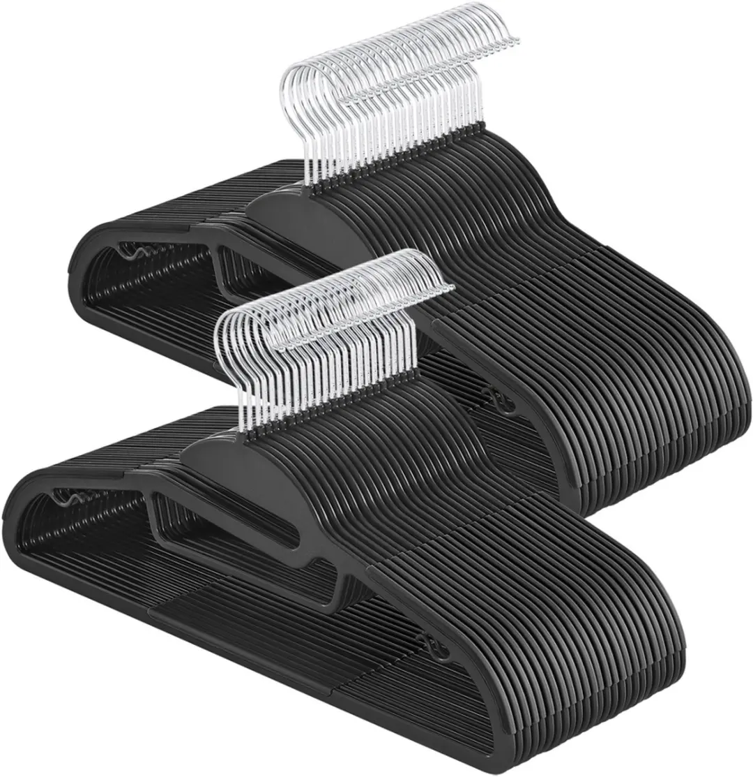 Songmics Kledinghangers Set 50 Stuks - Zwart - 360° Draaibaar