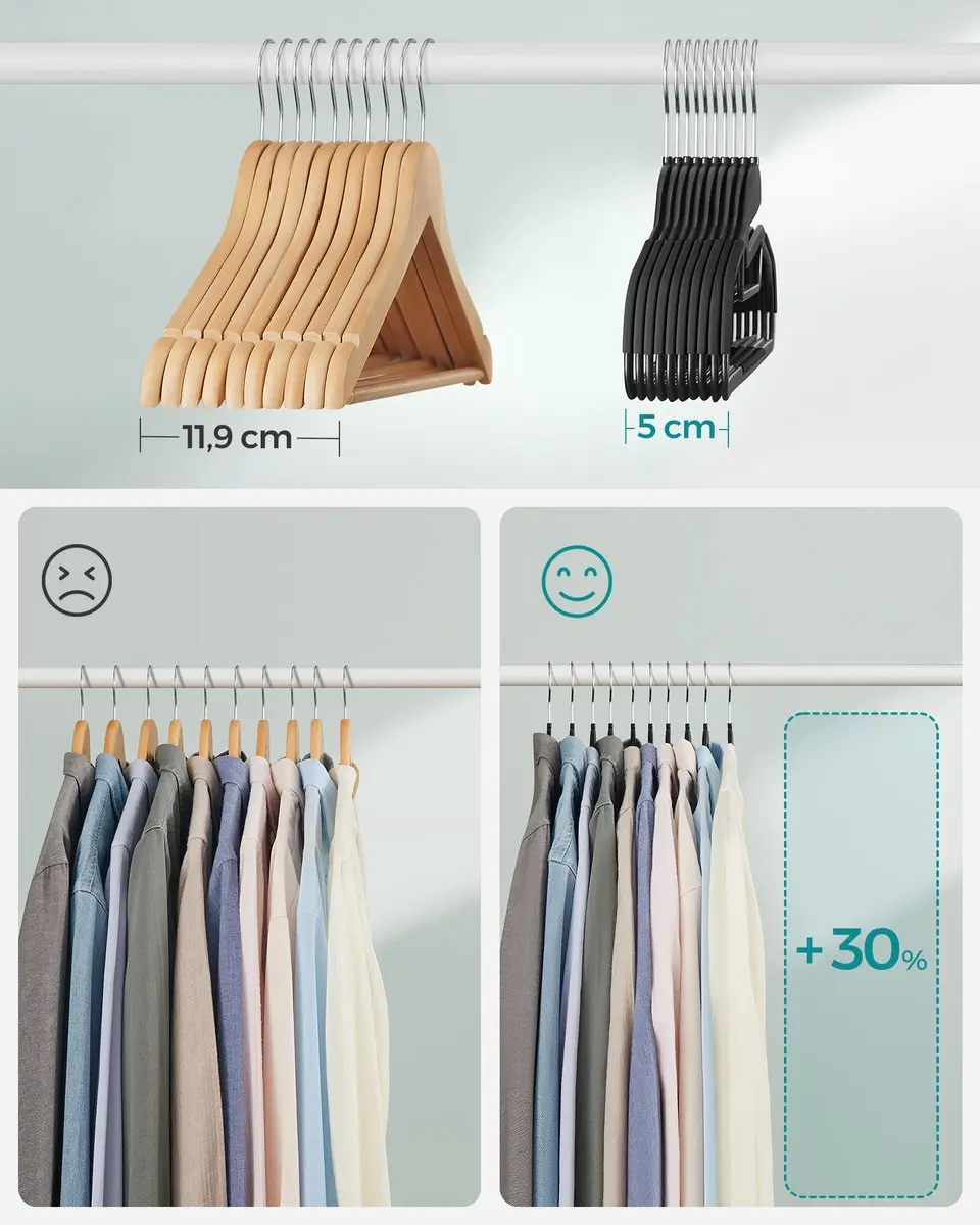 Songmics Kledinghangers Set 50 Stuks - Zwart - 360° Draaibaar - afbeelding 5 van 6