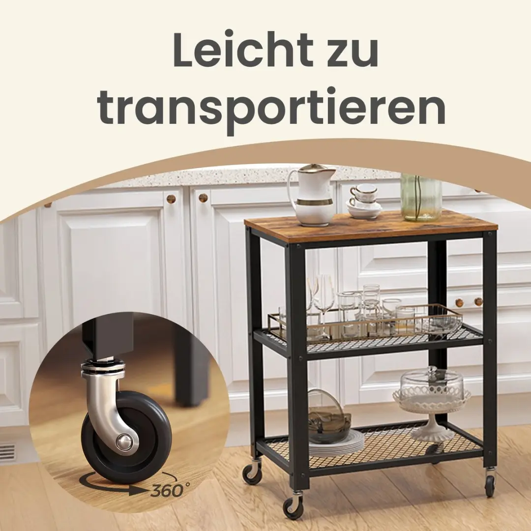 Songmics LRCB3578X Serveerwagen - 3 Niveaus - Vintage bruin-zwart