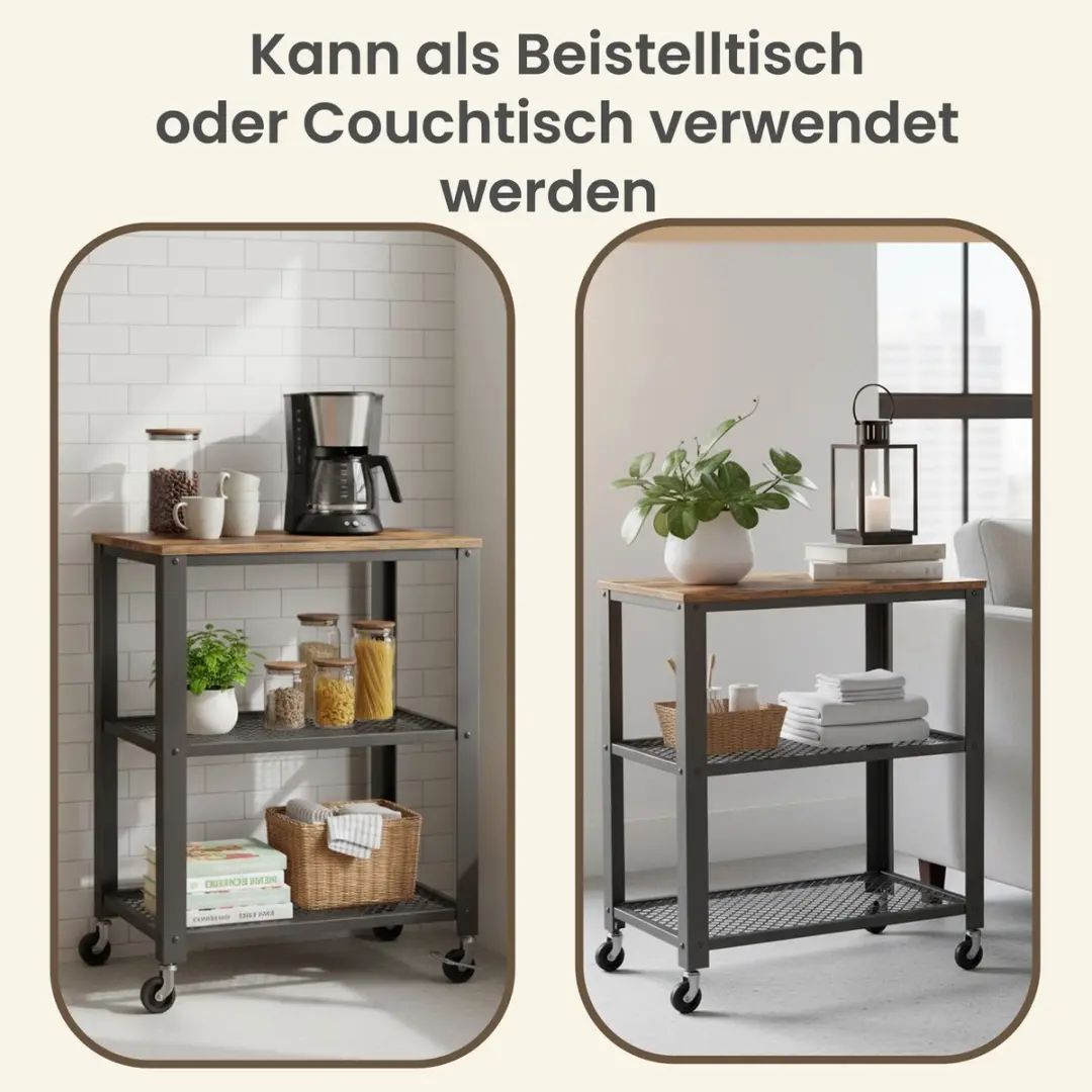 Songmics LRCB3578X Serveerwagen - 3 Niveaus - Vintage bruin-zwart