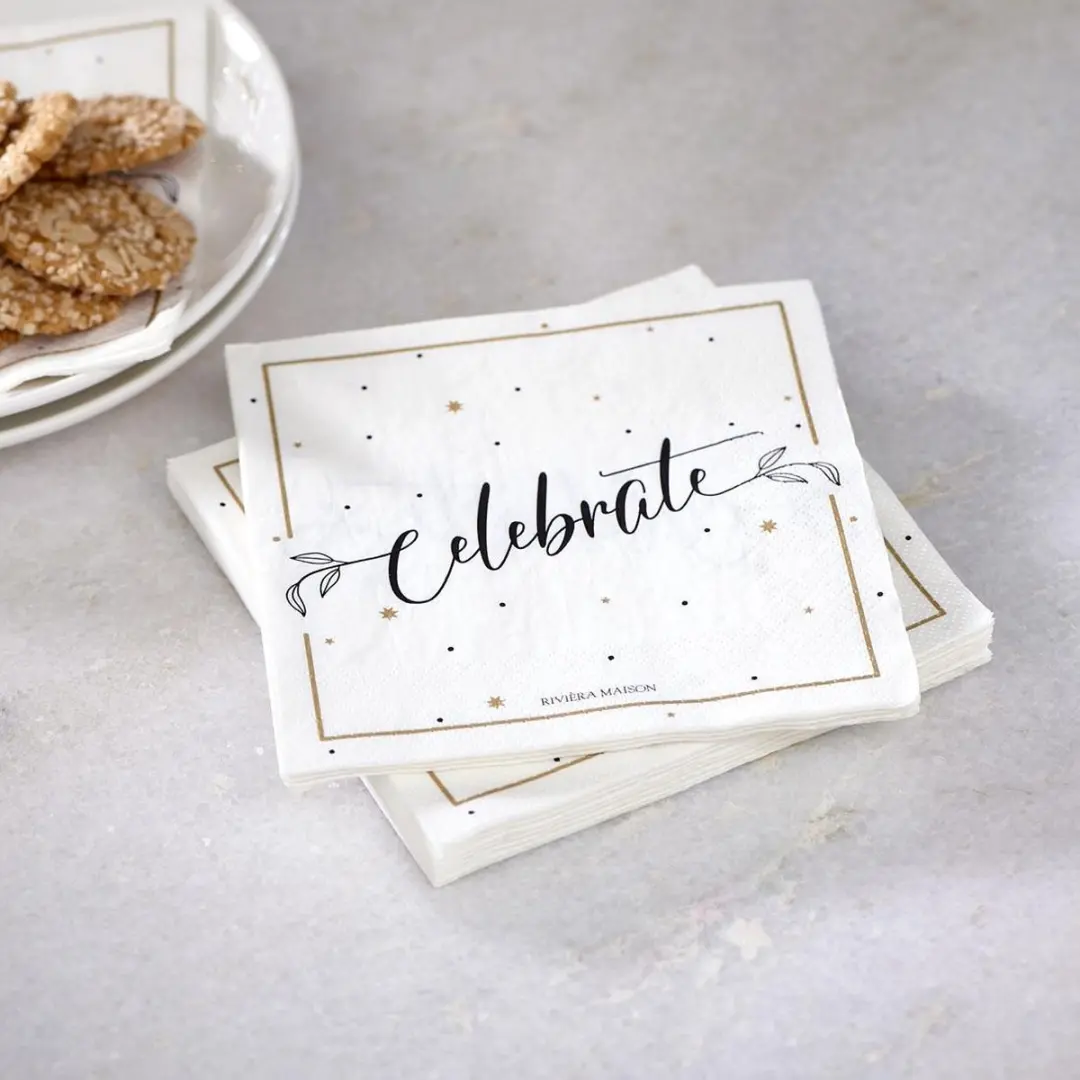 Riviera Maison Paper Napkin Celebrate - Zwart/Wit 16,5x16,5cm