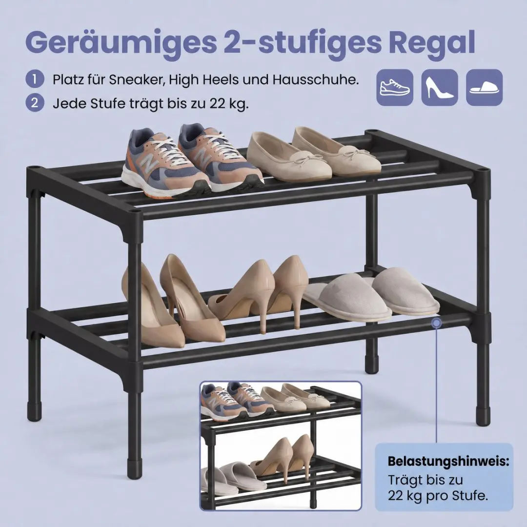 Songmics Schoenenrek 2-niveaus - 6 Pairs - Zwart - afbeelding 6 van 6