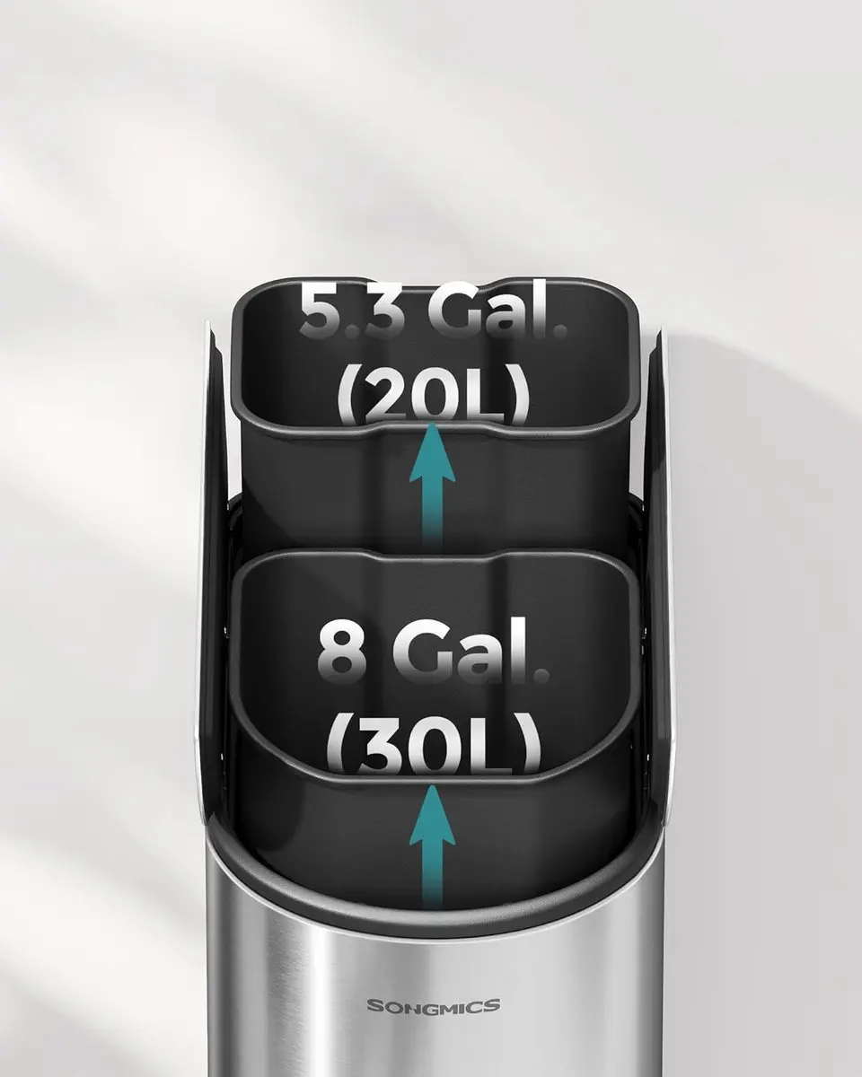 Songmics Pedaalprullenbak 50L - 2 Compartimenten - Zilver - afbeelding 5 van 6