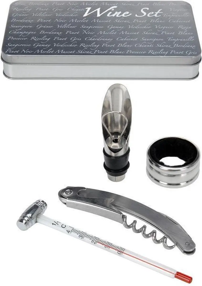 Excellent Houseware Wijnset - Zilver - 4 Stuks