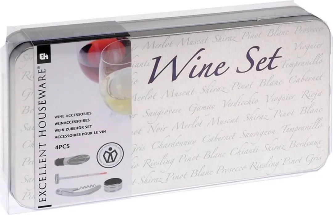 Excellent Houseware Wijnset - Zilver - 4 Stuks