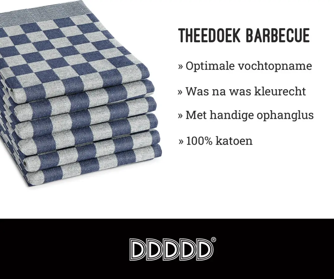 DDDDD Barbeque Theedoeken - 6 Stuks 65x65cm - Blauw