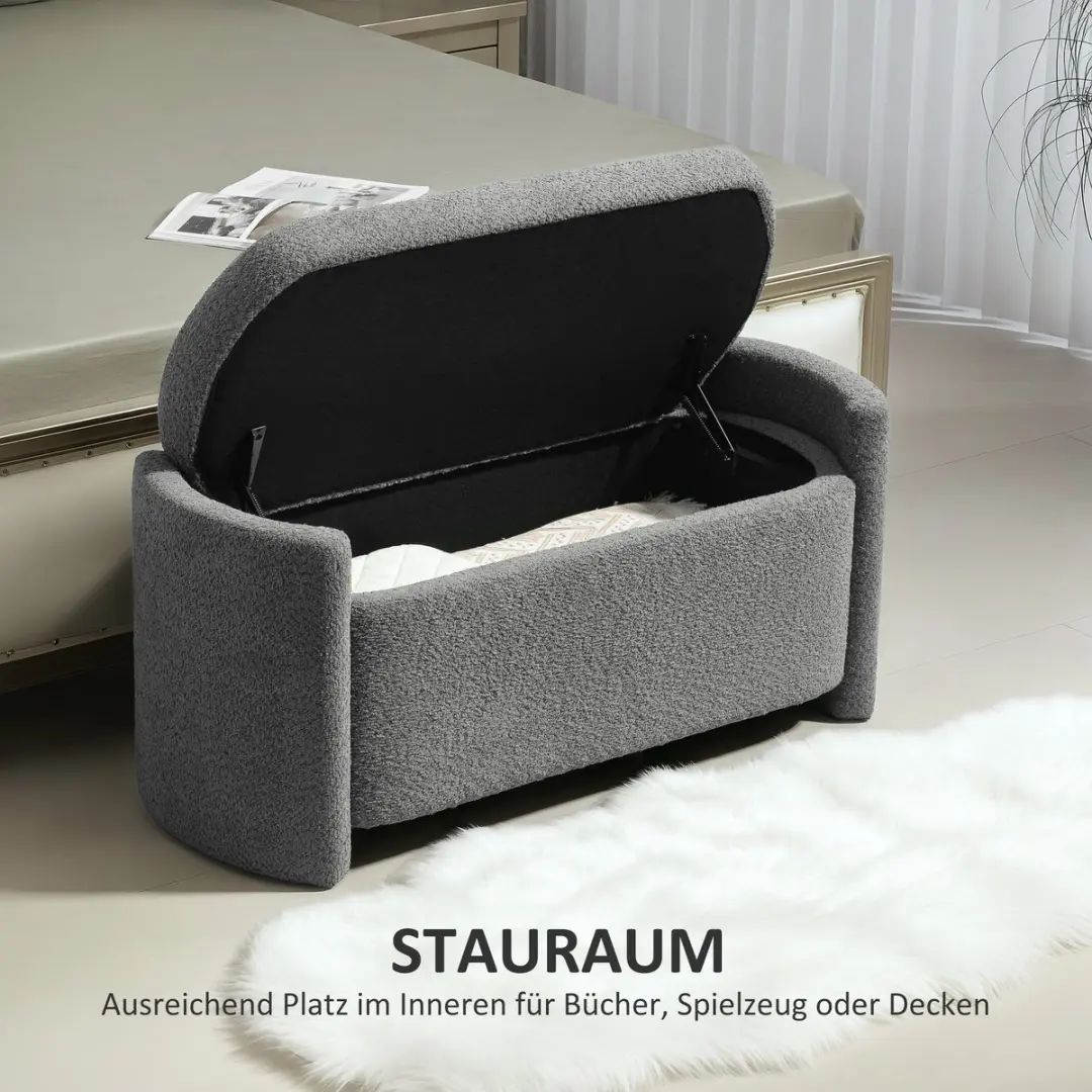 Homcom Sitzbank met opbergruimte 105x44x45,5cm - Grijs - afbeelding 5 van 6