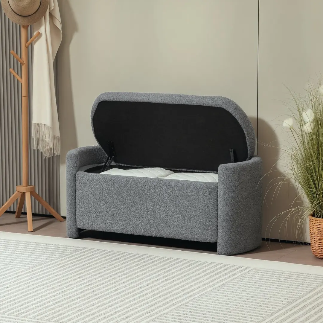 Homcom Sitzbank met opbergruimte 105x44x45,5cm - Grijs - afbeelding 3 van 6