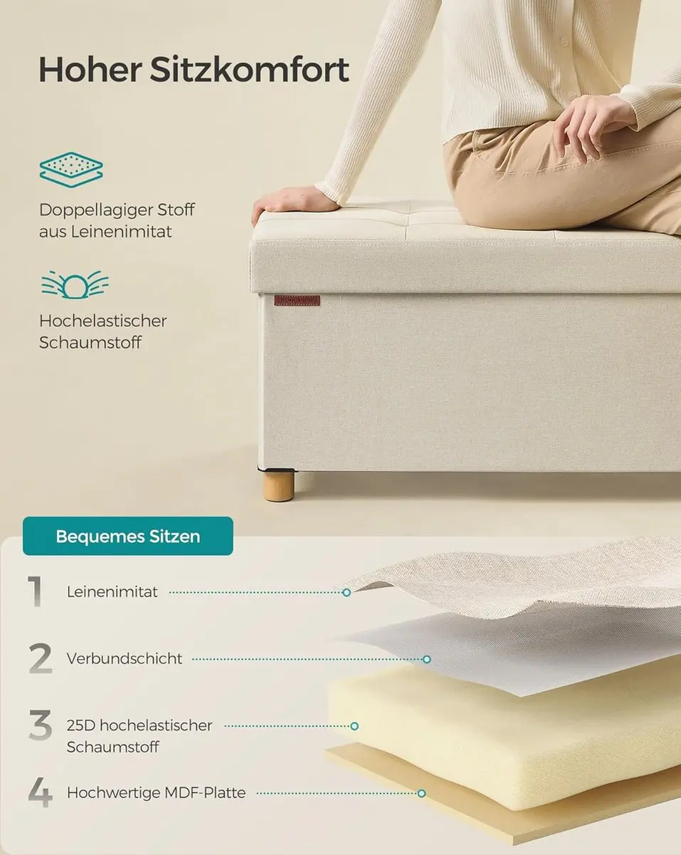 Songmics Opbergpoef Crèmewit - 112L - afbeelding 2 van 6