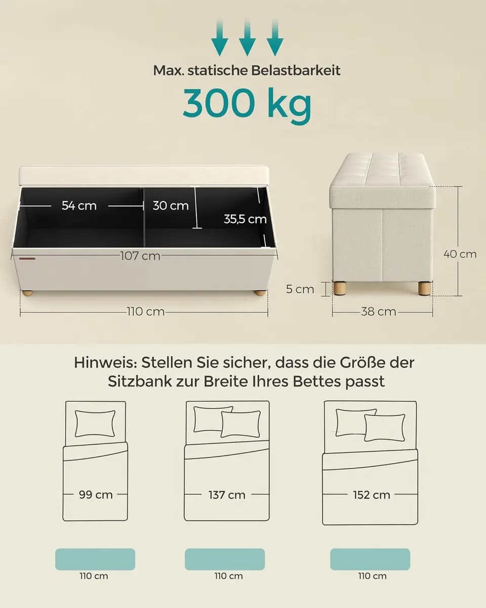 Songmics Opbergpoef Crèmewit - 112L - afbeelding 5 van 6