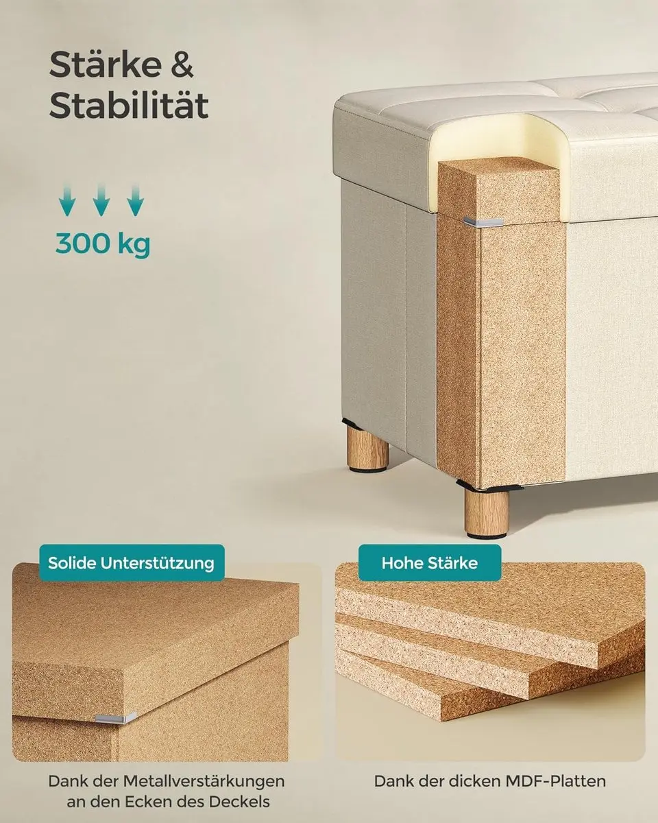 Songmics Opbergpoef Crèmewit - 112L - afbeelding 6 van 6