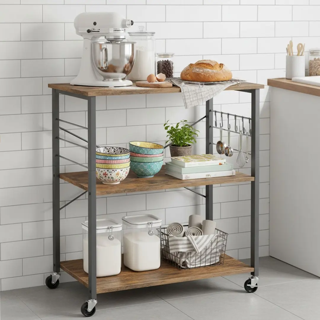 Songmics Serveerwagen 3 etages 40x80x89cm - Bruin/Zwart