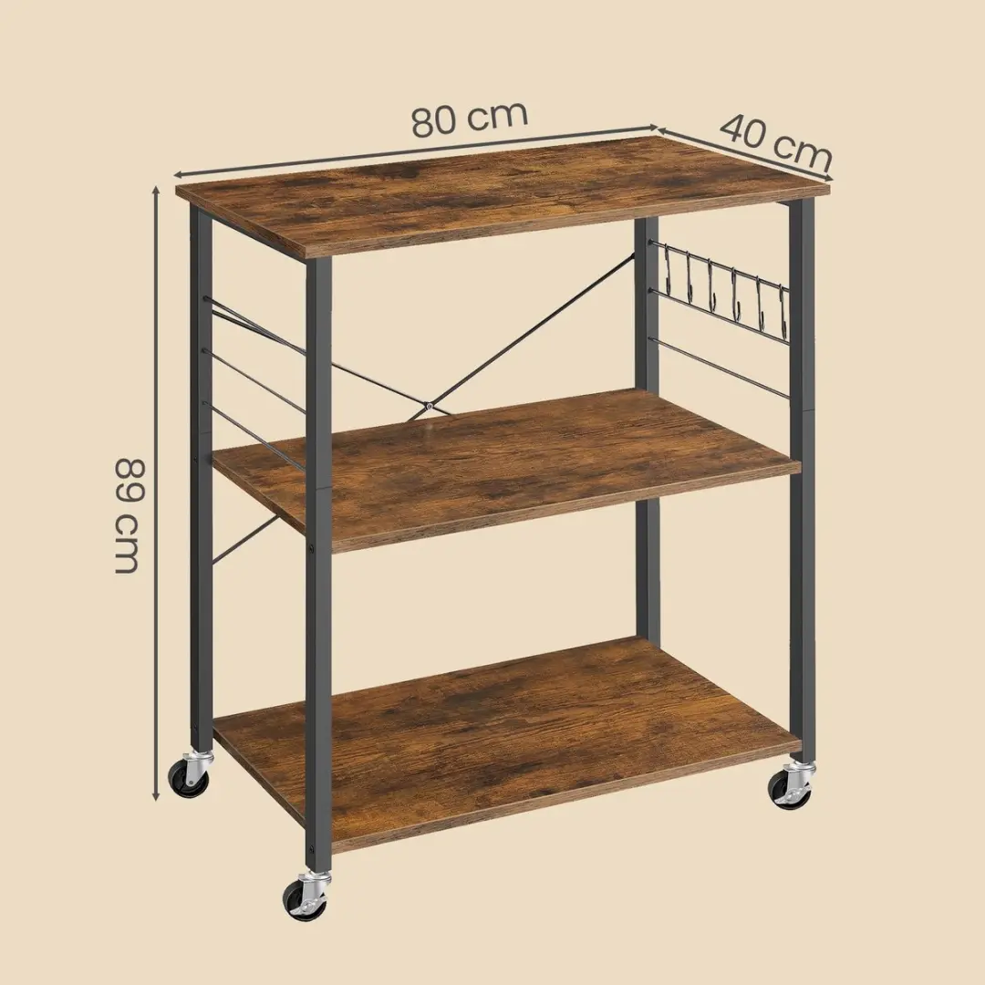 Songmics Serveerwagen 3 etages 40x80x89cm - Bruin/Zwart