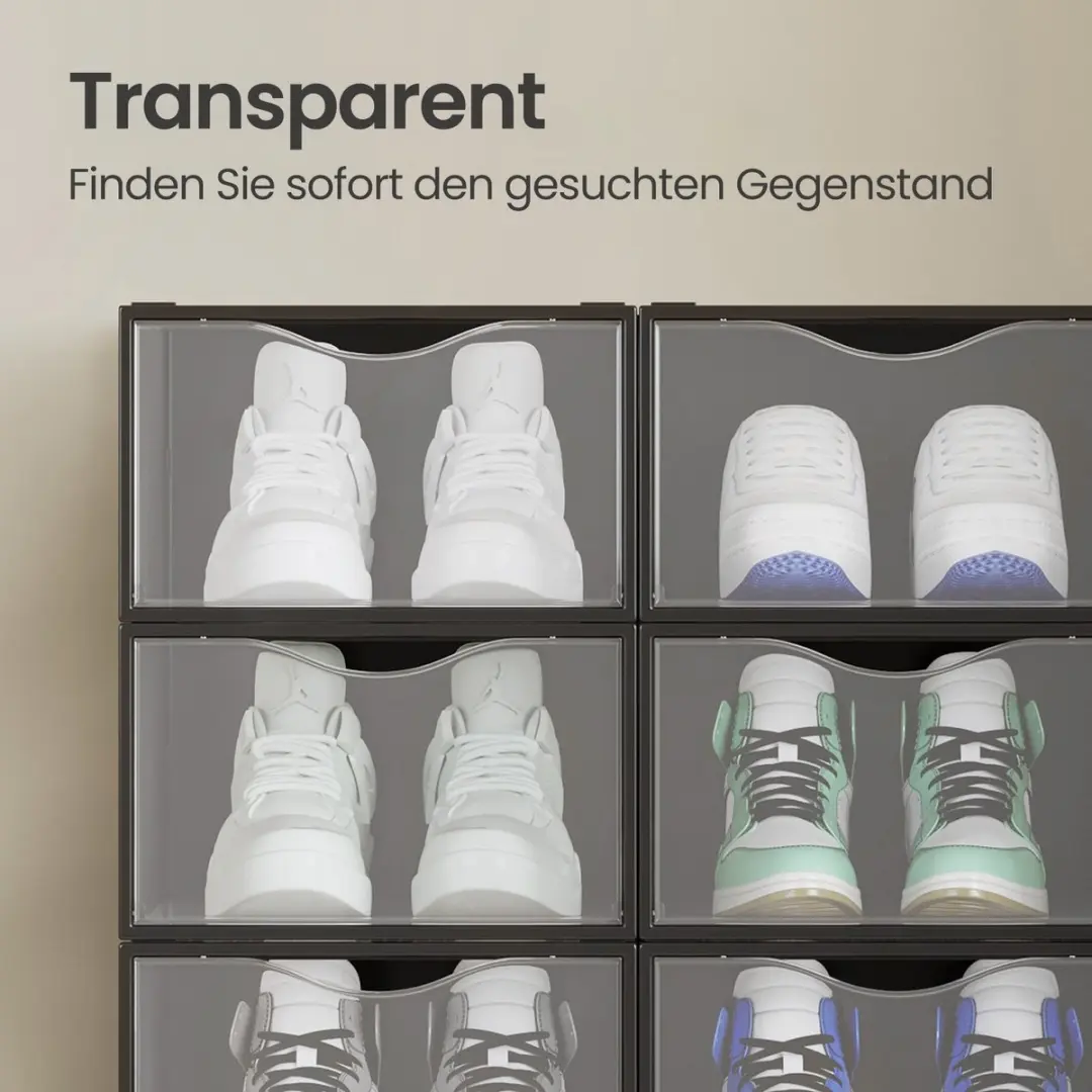 Songmics Schoenenbox - 12 Paren - Zwart/Transparant