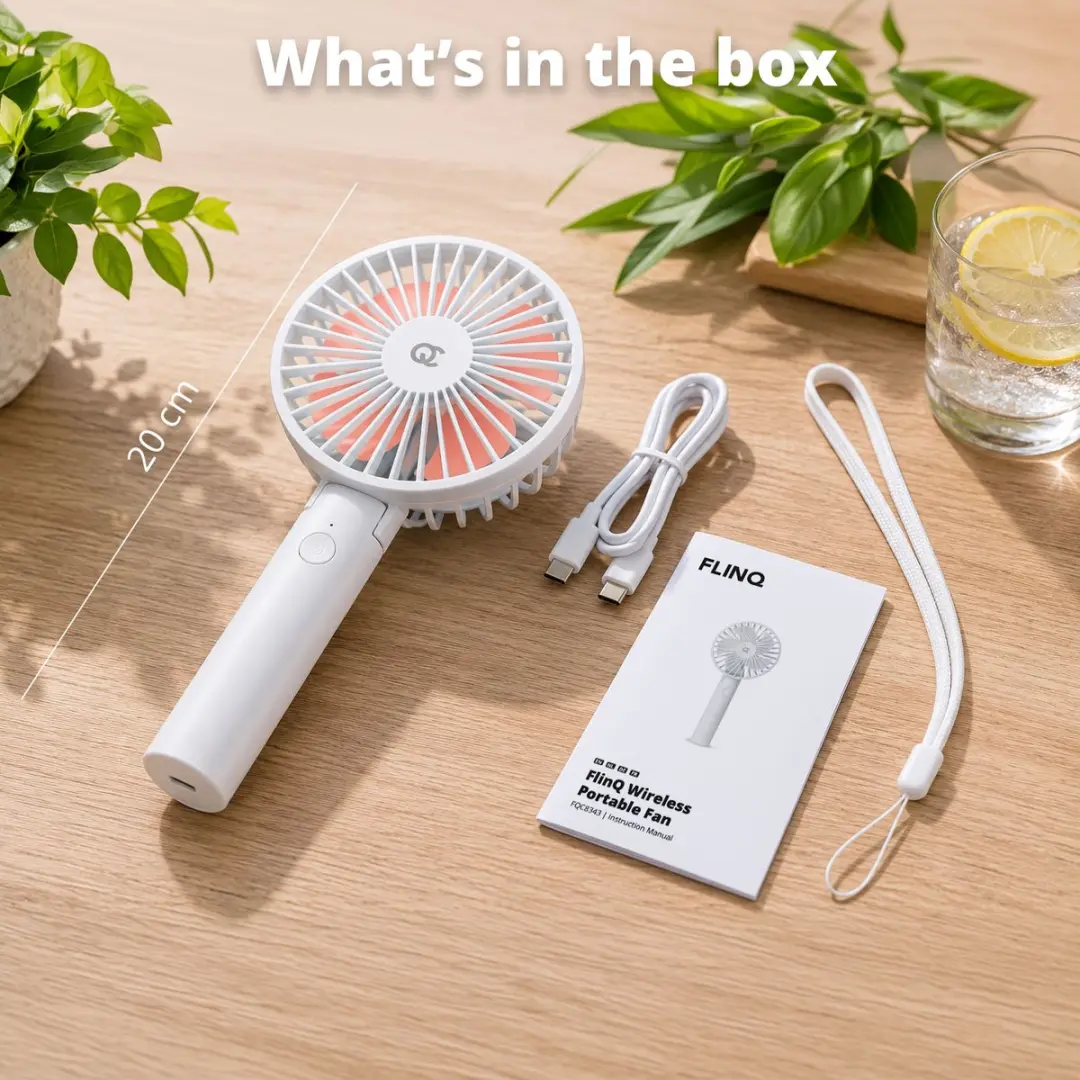 FlinQ Handventilator Mini Fan Oplaadbaar - 5W - 10cm - Wit/Roze - afbeelding 3 van 6