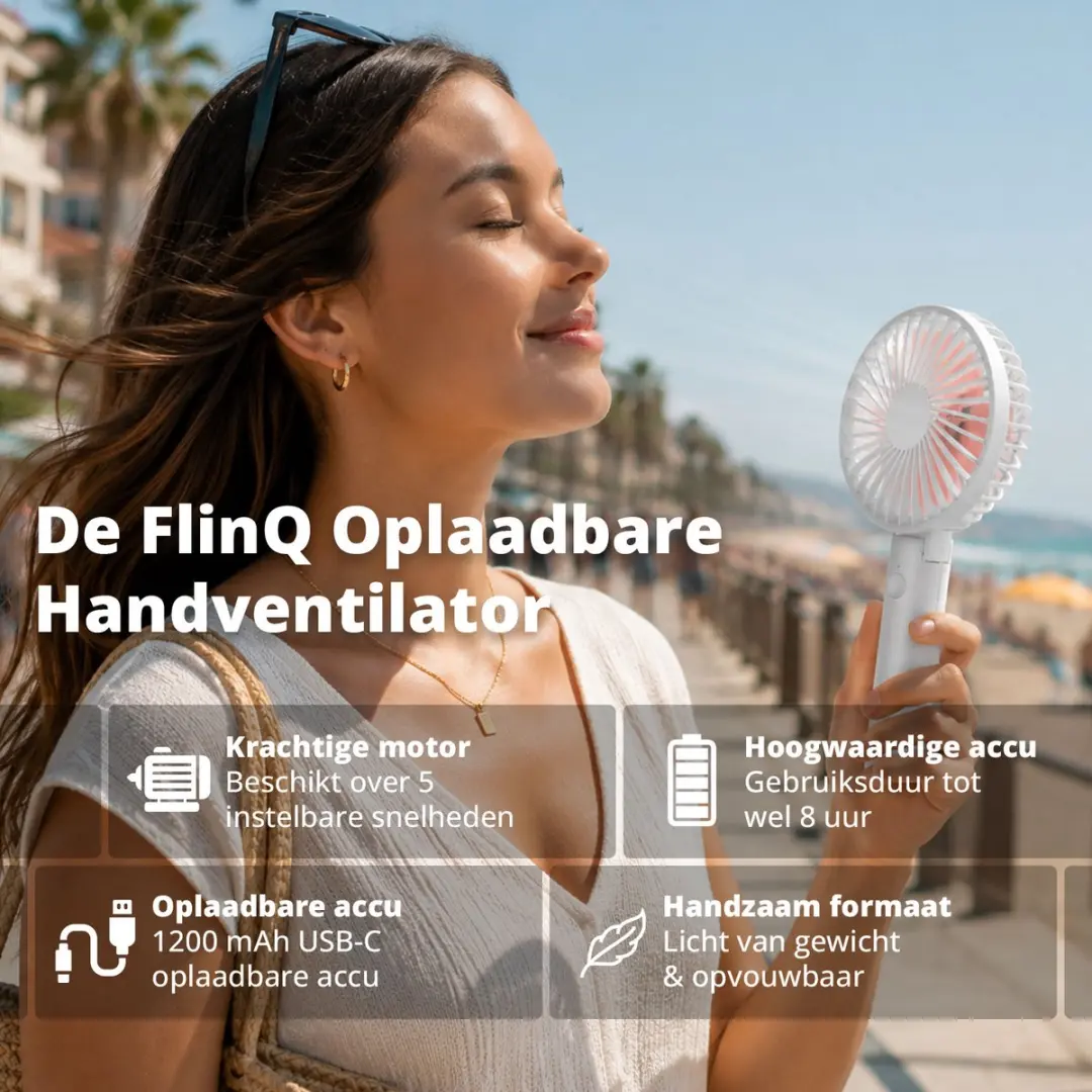 FlinQ Handventilator Mini Fan Oplaadbaar - 5W - 10cm - Wit/Roze - afbeelding 5 van 6