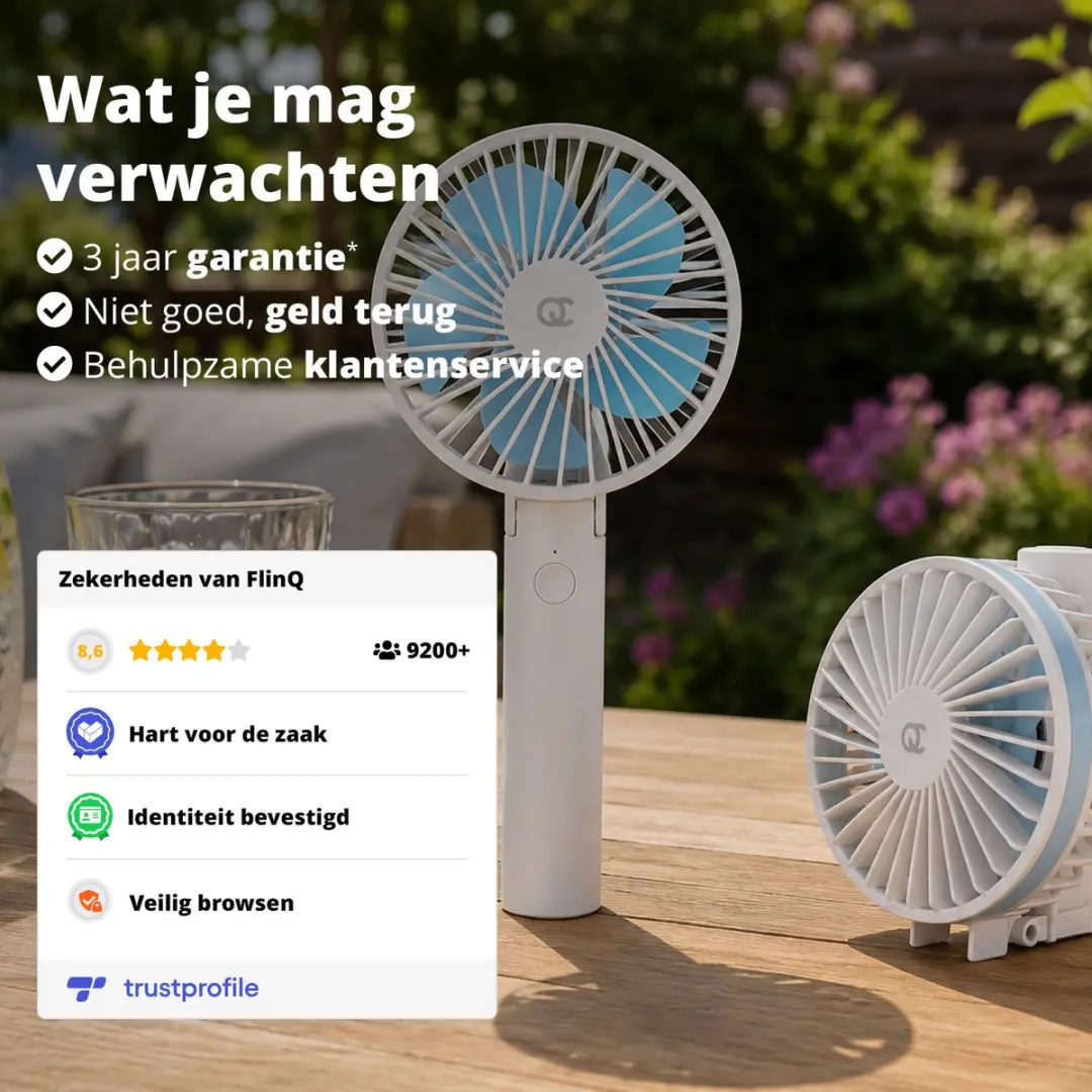 FlinQ Handventilator Mini Fan Oplaadbaar - 5W - 10cm - Wit/Roze - afbeelding 2 van 6