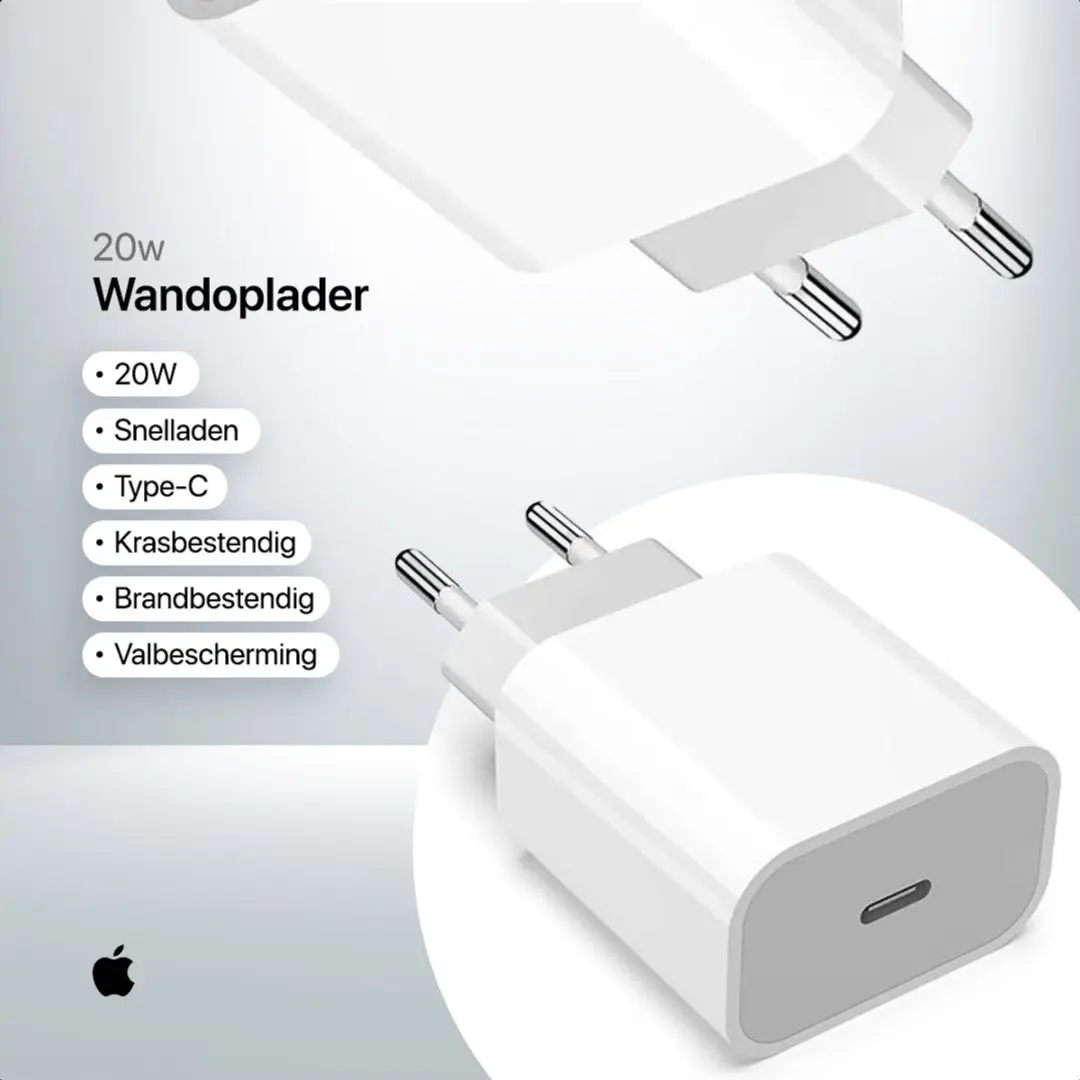 Apple 20W USB-C Oplader + USB-C naar Lightning Kabel - Wit