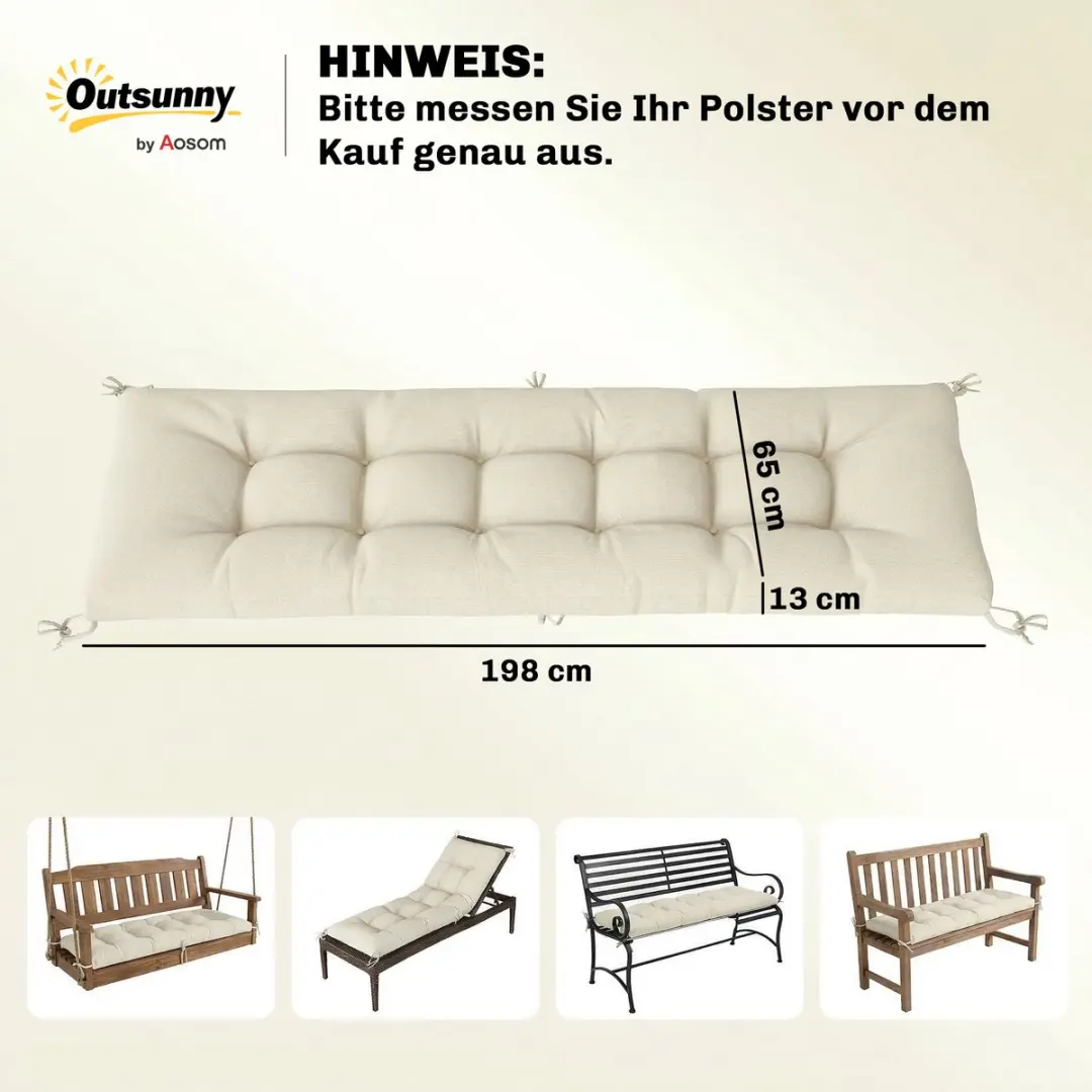 Outsunny Outdoor Bankkussen 65x198x13cm - Beige