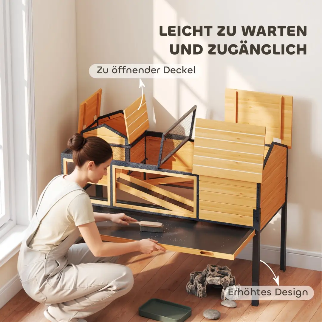 Pawhut Schildpaddenverblijf Dennenhout Geel - 128x63x96cm