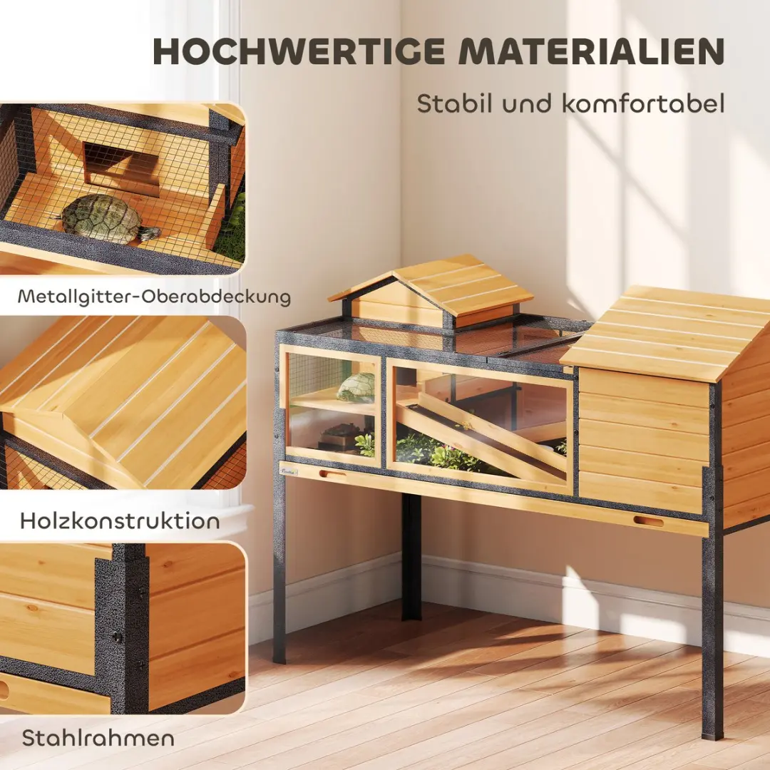 Pawhut Schildpaddenverblijf Dennenhout Geel - 128x63x96cm - afbeelding 6 van 6