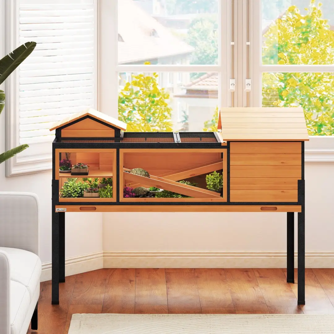 Pawhut Schildpaddenverblijf Dennenhout Geel - 128x63x96cm