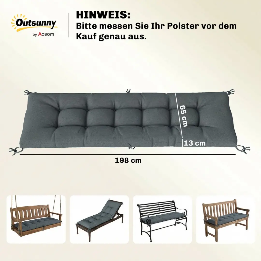 Outsunny Donkergrijs Zitkussen 65x198x13cm - PP/Polyester