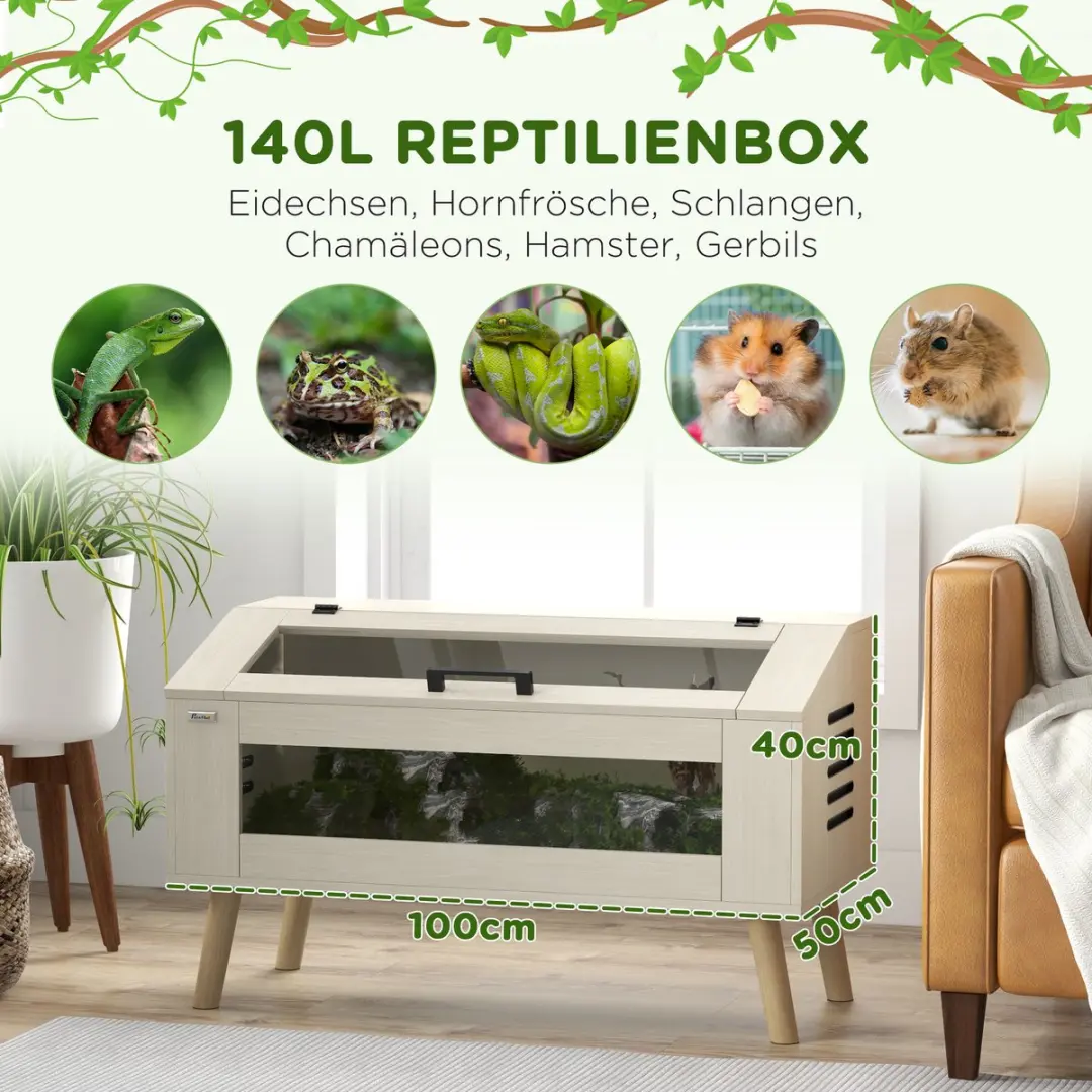 Pawhut Terrarium 140L - Eiken - 100x50x60cm