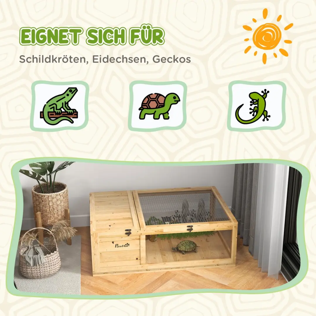 Pawhut Schildpaddenverblijf Vurenhout 91x60,5x32cm - Geel - afbeelding 6 van 6