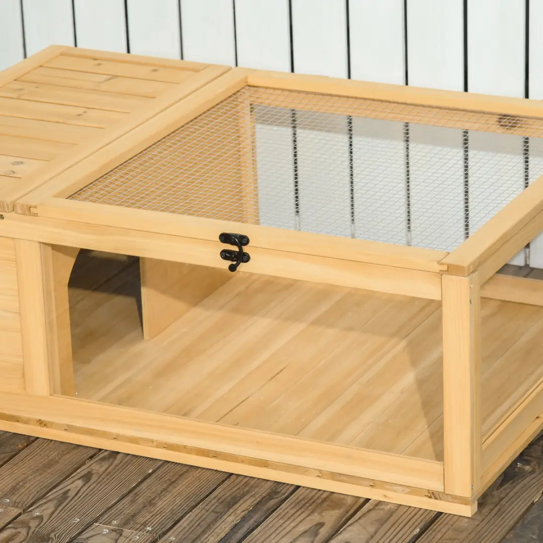 Pawhut Schildpaddenverblijf Vurenhout 91x60,5x32cm - Geel