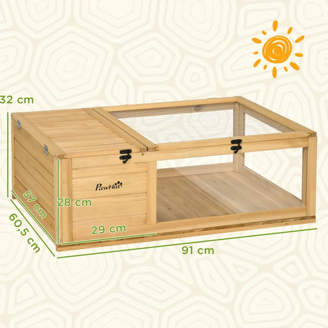 Pawhut Schildpaddenverblijf Vurenhout 91x60,5x32cm - Geel