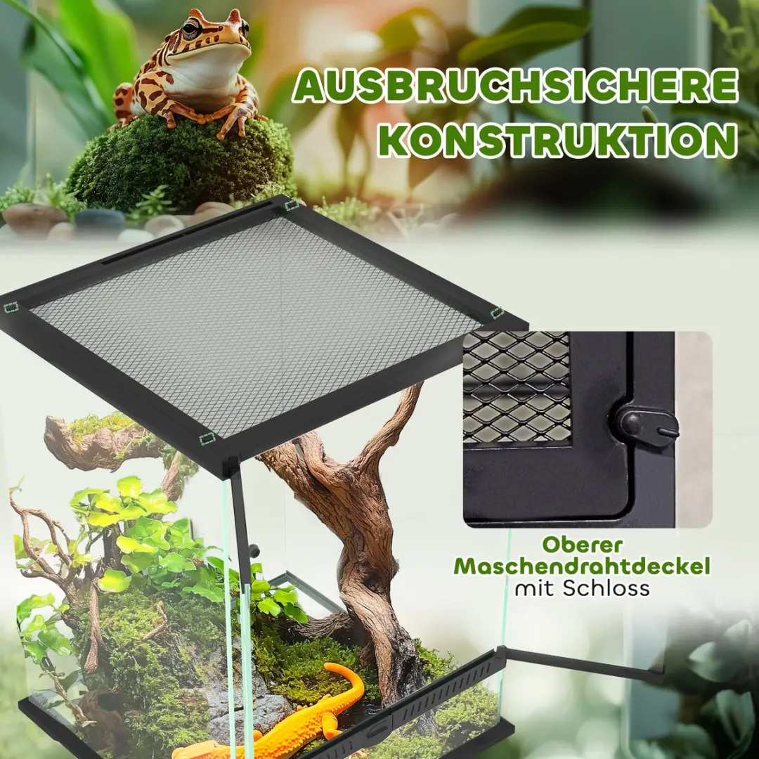 Pawhut Terrarium 120L - 45x45x60cm - Anti-Flucht - Metall Schwarz