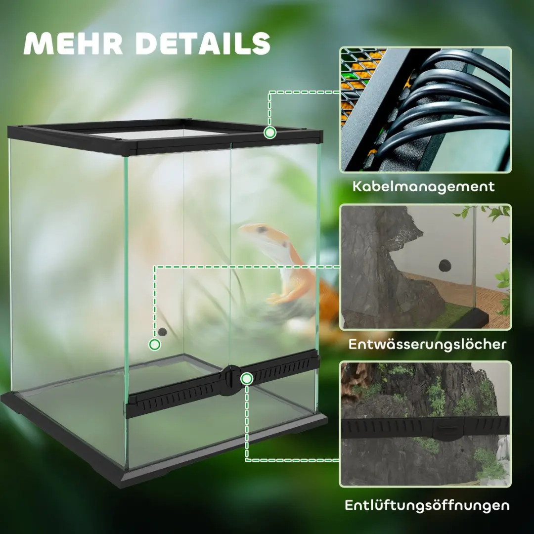 Pawhut Terrarium 120L - 45x45x60cm - Anti-Flucht - Metall Schwarz