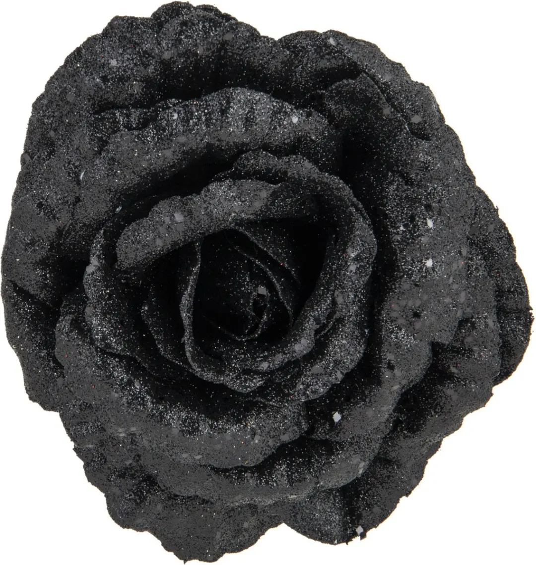 Cosy&Trendy Zwart Glitter Roos Clip 15cm