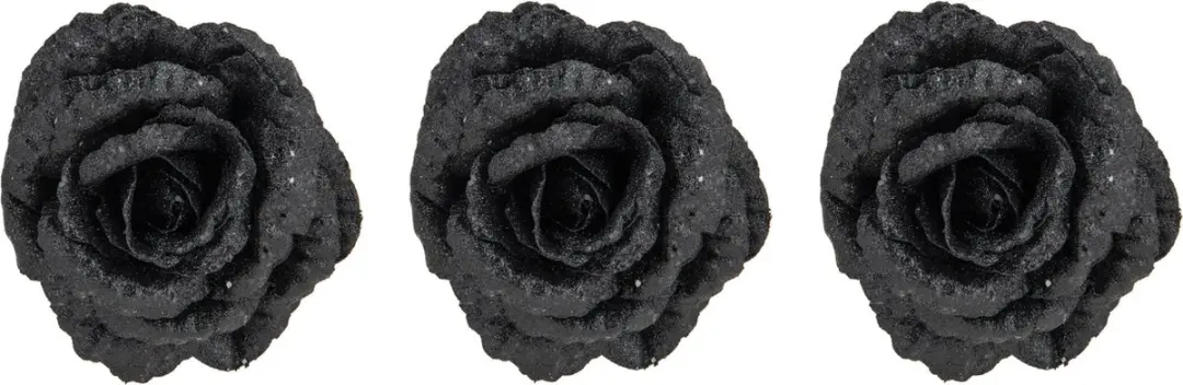 Cosy&Trendy Zwart Glitter Roos Clip 15cm