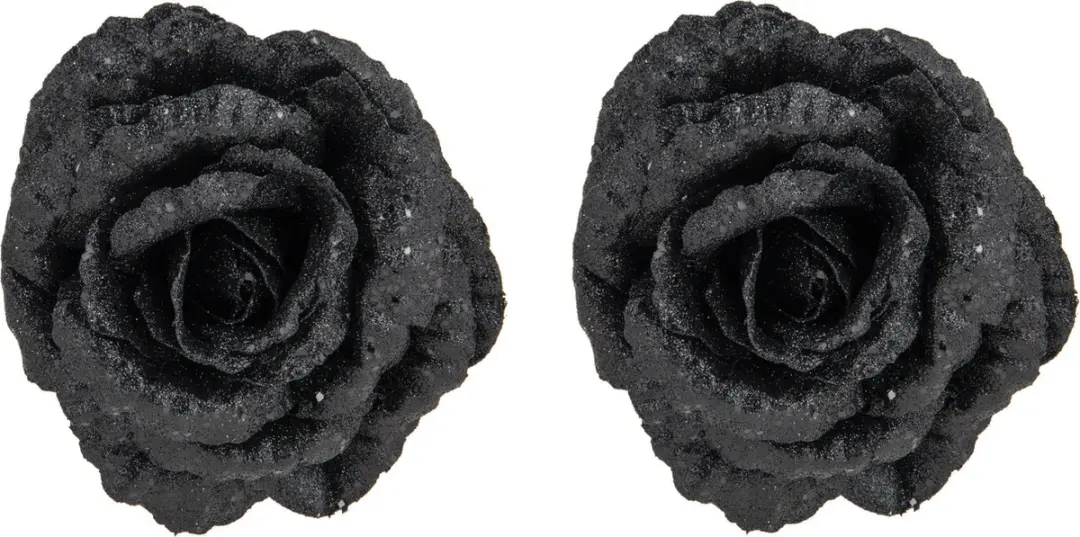 Cosy&Trendy Zwart Glitter Roos Clip 15cm
