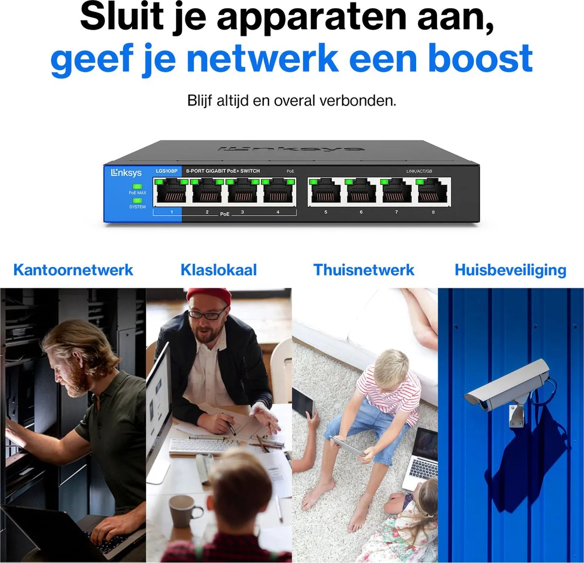 Linksys LGS108P - Netwerk Switch - Unmanaged - PoE Switch - 1000 Mbps - 8-Poorten