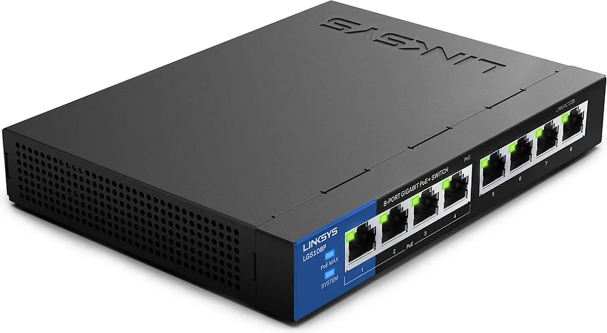 Linksys LGS108P - Netwerk Switch - Unmanaged - PoE Switch - 1000 Mbps - 8-Poorten