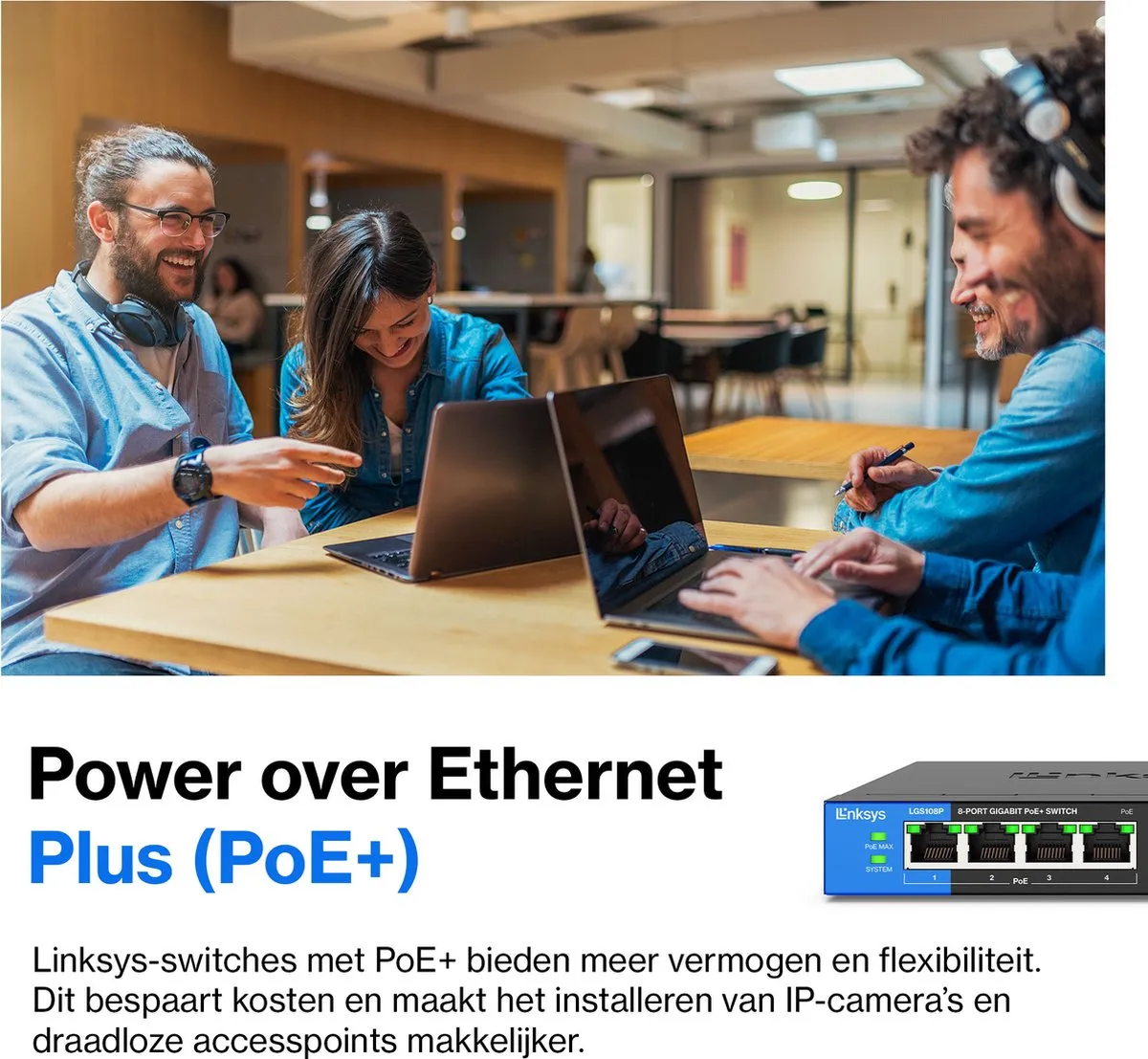 Linksys LGS108P - Netwerk Switch - Unmanaged - PoE Switch - 1000 Mbps - 8-Poorten