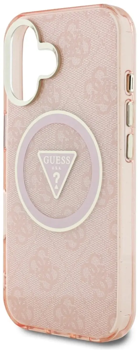 Guess IML Metal Glitter iPhone 16 Hoesje - MagSafe - Roze