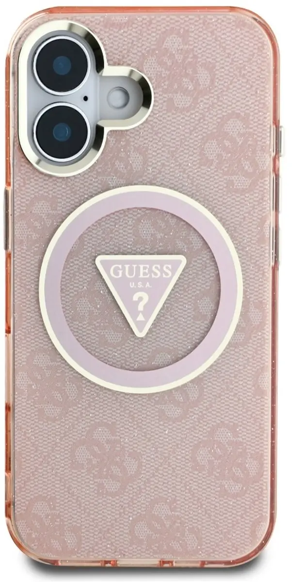 Guess IML Metal Glitter iPhone 16 Hoesje - MagSafe - Roze
