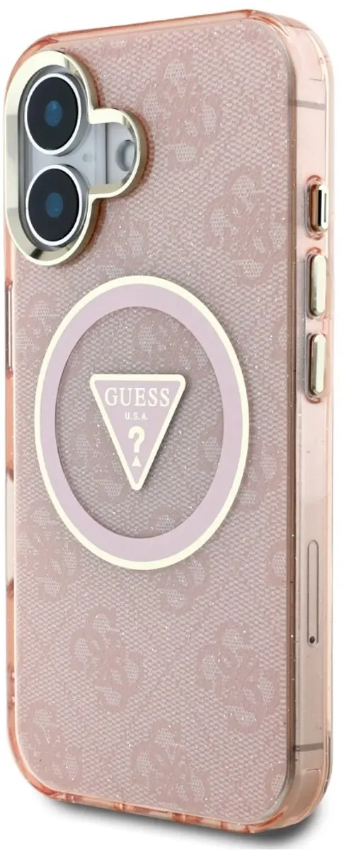 Guess IML Metal Glitter iPhone 16 Hoesje - MagSafe - Roze