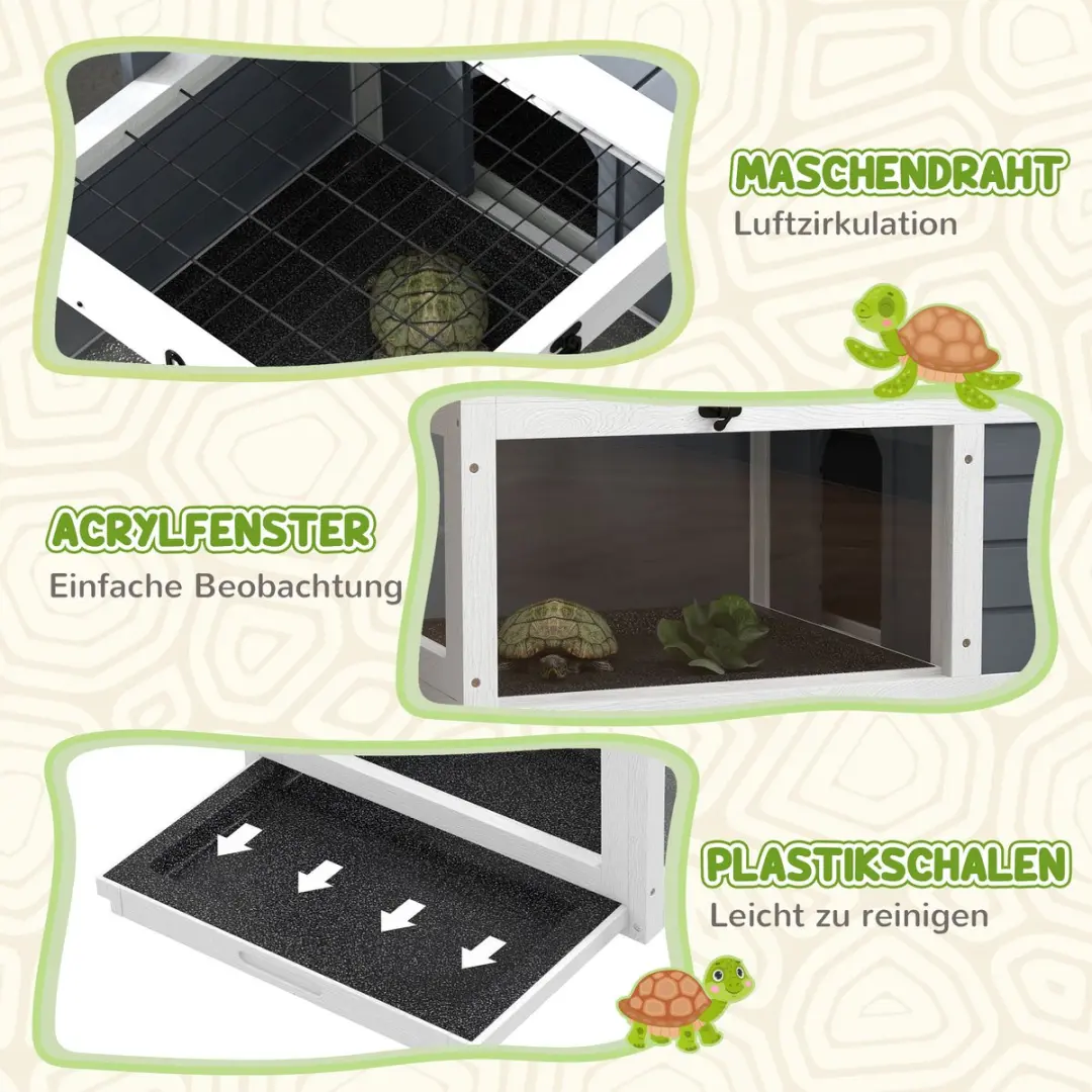 Pawhut Schildpaddenverblijf - 81x48x31,5cm - Grijs/Wit - afbeelding 6 van 6