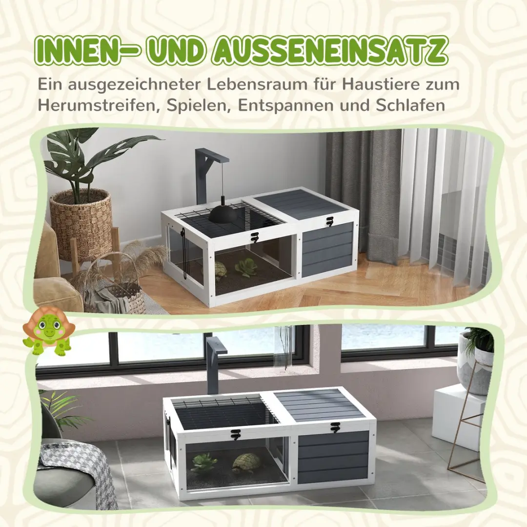 Pawhut Schildpaddenverblijf - 81x48x31,5cm - Grijs/Wit
