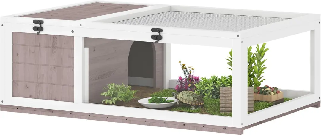 Pawhut Schildpaddenverblijf 91x60,5x32cm Bruin