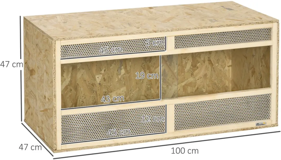 Pawhut Terrarium 100x47x47cm - Natuurlijk hout
