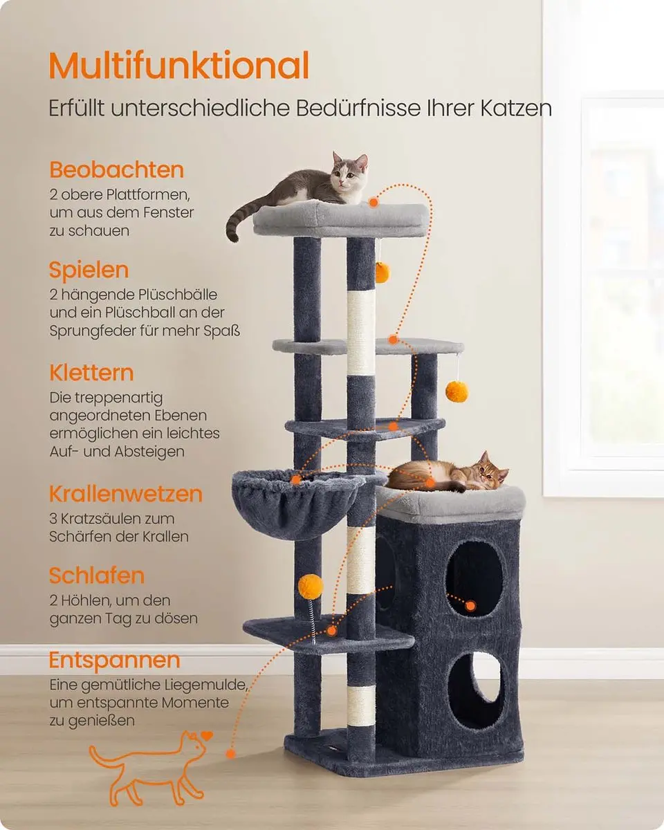 Songmics Kattenboom - 7 Ligplekken - Donkergrijs