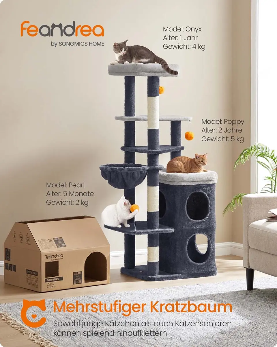 Songmics Kattenboom - 7 Ligplekken - Donkergrijs