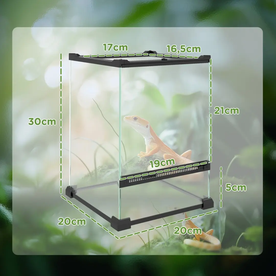 Pawhut Reptielenbox 20x20x30cm - Gehard Glas Transparant