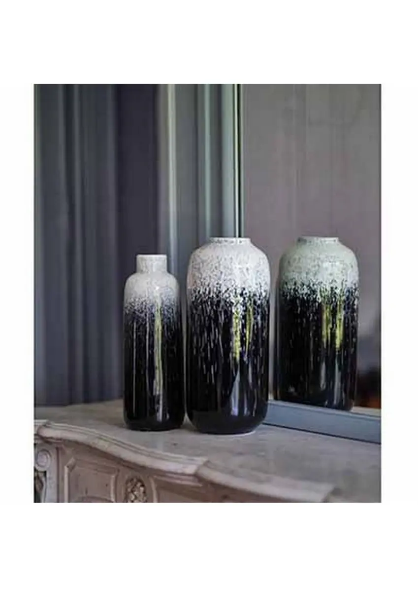 Cosy&Trendy Vaas Rain Keramiek - 16x16x30,7cm - Zwart/Wit - afbeelding 2 van 3